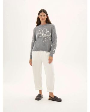 Hush Wool Blend Crew Neck Jumper With Flower Motif - Grey