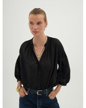 Hush Mila Gathered Sleeve Cotton Voile Blouse - Black