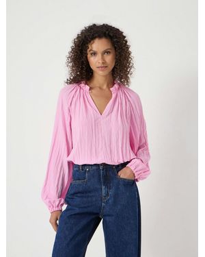 Hush Ruffled Long Sleeve Blouse - Pink
