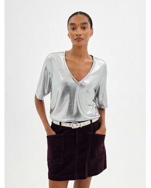 Hush Reece V-Neck Metallic T-Shirt - Grey