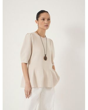 Hush Peplum Short Sleeve Top With Wool - Natural