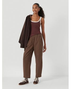 Hush Jack Barrel Leg Pull On Cotton Trousers - Brown