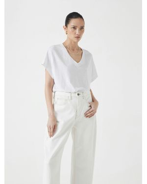 Hush Rosalia Linen Blend V Neck T-Shirt - White