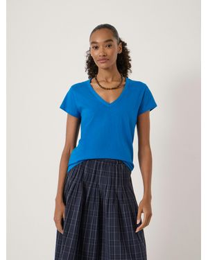 Hush Slim Fit Slub Cotton V Neck T-Shirt - Blue