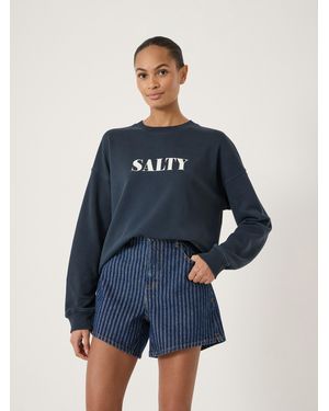 Hush Salty Graphic Washed Sweatshirt - Blue