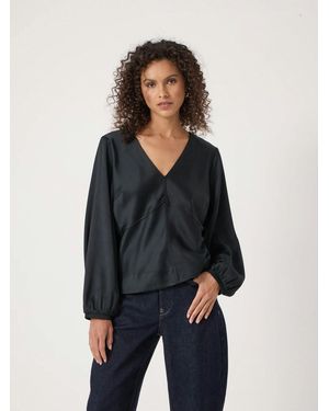 Hush Grace Satin Long Sleeve Top - Blue