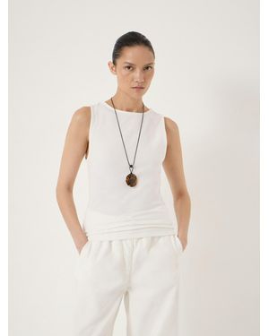 Hush Micah Slash Neck Cotton Ribbed Vest - White