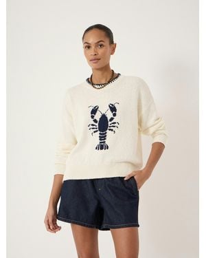 Hush Hallie Crew Neck Lobster Graphic Knitted Jumper - White