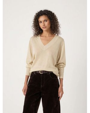 Hush Gracey V Neck Metallic Jumper - Natural