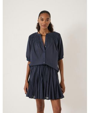 Hush Dru Gathered Neckline Cotton Blouse - Blue