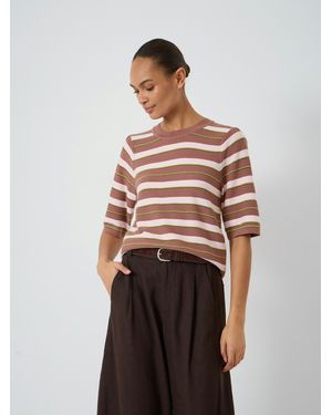 Hush Gathered Shoulder Stripe Knitted T-Shirt - Multicolour