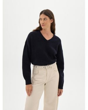 Hush Millie Merino Wool V Neck Jumper - Blue
