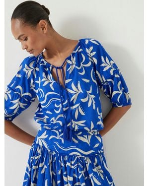Hush Printed Cotton Balloon Sleeve Blouse - Blue