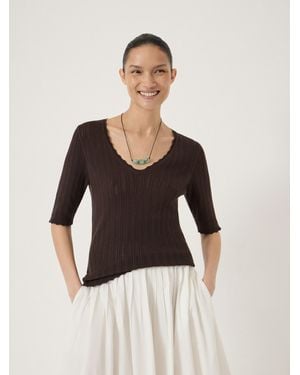 Hush Fine Pointelle Short Sleeve Knitted T-Shirt - Black