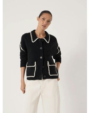 Hush Wool Blend Whipstitch Trim Shirt Jacket - Black
