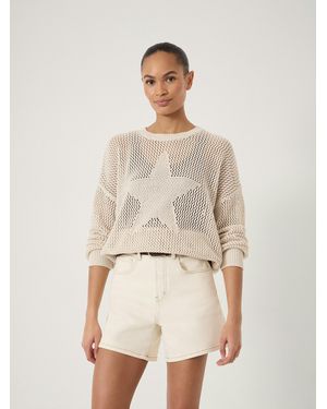 Hush Lillie Open Stitch Star Graphic Cotton Jumper - Natural