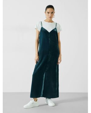 Hush Leila Split Velvet Midi Dress - Blue