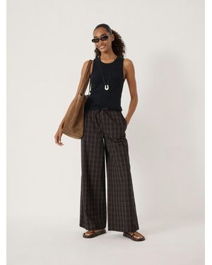 Hush Bernie Check Wide Leg Cotton Blend Trouser - White