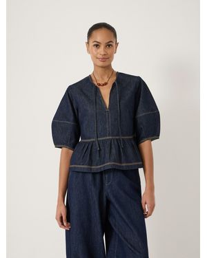 Hush Betty Barrel Sleeve Denim Top - Blue