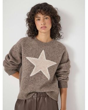 Hush Wool Blend Star Jacquard Jumper - Brown
