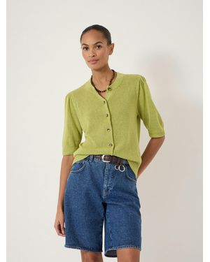 Hush Celeste Short Sleeve Linen Blend Cardigan - Green