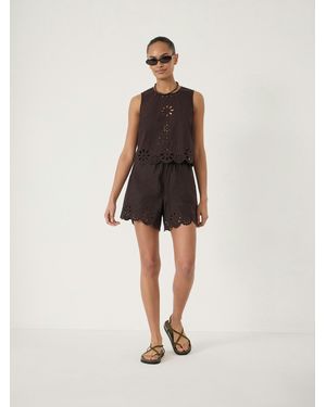 Hush Brin Broderie Hem Pull On Shorts - Natural