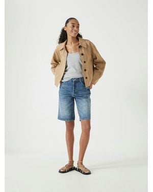 Hush Denim Mid-Rise Long Bermuda Shorts - Blue