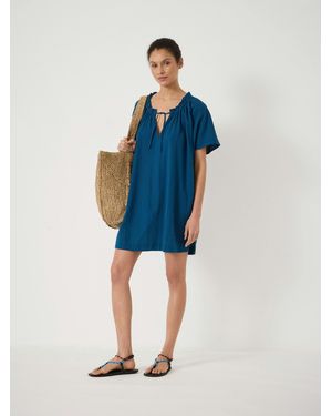 Hush Seersucker Tie Neck Beach Mini Dress - Blue