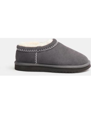 Hush Padded Collar Sheepskin Snug Slippers - Grey