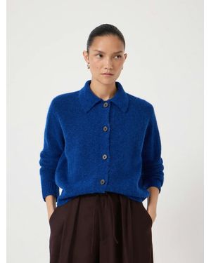 Hush Cedar Wool Blend Collar Detail Cardigan - Blue