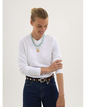 Hush Slim V Neck Long Sleeve T-Shirt - White
