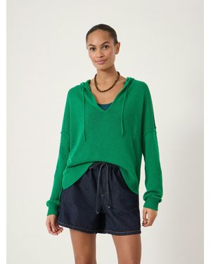 Hush Cara Linen Blend V Neck Hoodie - Green