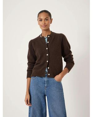 Hush Wool Blend Gathered Shoulder Detail Cardigan - Blue