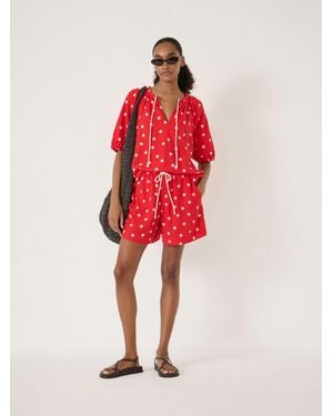 Hush Aveena Linen Blend Drawstring Star Short - Red