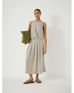 Hush Ivy Pleated Stripe Midi Skirt - Natural