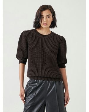 Hush Jessie Cotton Puff Sleeve Ribbed Top - Black