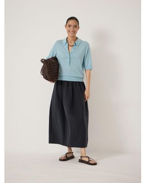 Hush Ellen Fine Knit Short Sleeve Polo Top - White