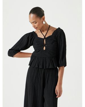 Hush Zoe Crinkle Peplum Top - Black