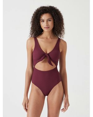 Hush Tie Front Texture Swimsuit - Multicolour