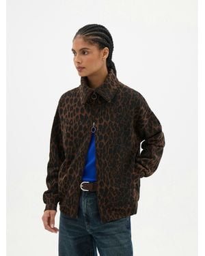 Hush Leopard Print Funnel Neck Double Zip Sweatshirt - Black