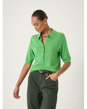 Hush Ellen Fine Knit Short Sleeve Polo Top - Green
