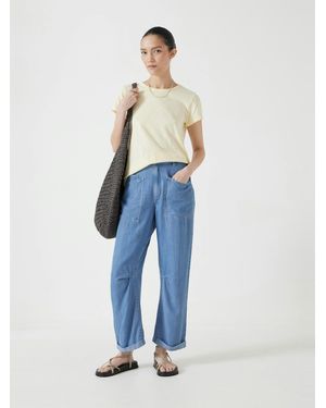 Hush Chambray Cordi Barrel Leg Trousers - Blue