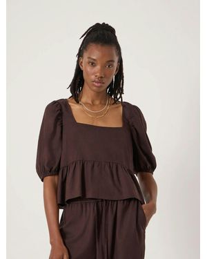 Hush Alva Puff Sleeve Linen Beach Top - Brown