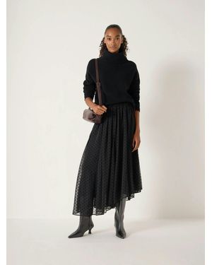 Hush Asymmetrical Flocked Spot Midi Skirt - Black