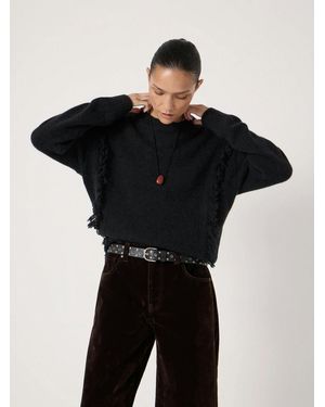 Hush Alpaca Blend Fringe Knitted Jumper - Black