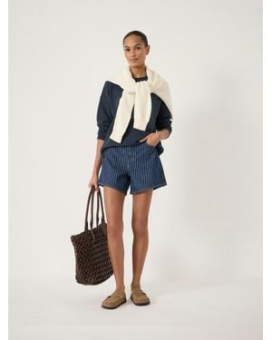 Hush Essential Mid-Rise Denim Striped Shorts - Blue