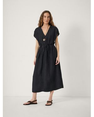 Hush Remy Pleated Linen Blend Midi Dress - White