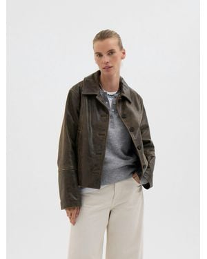 Hush Ana Distressed Leather Jacket - Brown