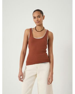 Hush Scoop Neck Ribbed Vest - Brown