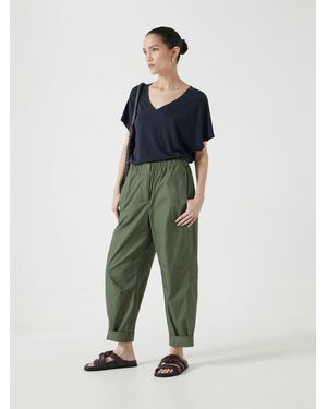 Hush Jack Barrel Leg Pull On Lightweight Cotton Trousers - Green